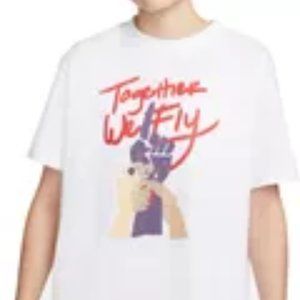 Women's Nike Swoosh Fly Boyfriend T Shirt Size Medium We Fly Together White NEW